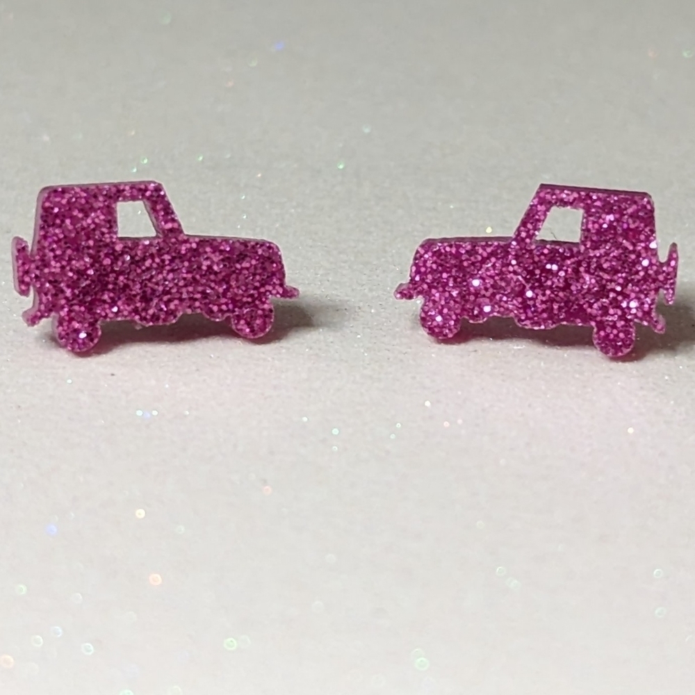 Jeep Pink Glitter Acrylic Stud Earrings
